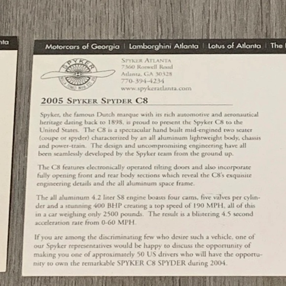 Car Post Cards Spyker C8  Lamborghini Gallardo  Jaguar F-Type Concept - Picture 5 of 5